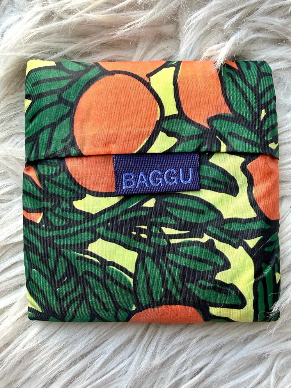 BAGGU Standard Reusable Bag Orange Tree Yellow Citrus Print with Pouch rare
